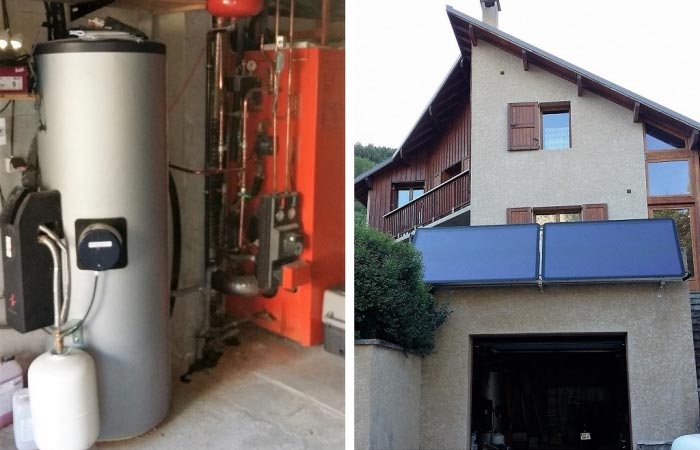 installation d'un chauffe eau solaire  sonnenkraft mise en série  avec une chaudière fioul dans le 05 hautes alpes .