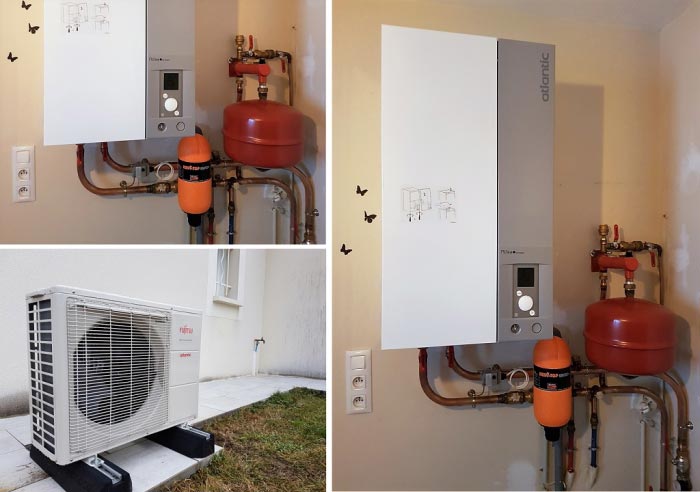 Installation pompe à chaleur  air eau Atlantic Alféa Extensa sur plancher chauffant