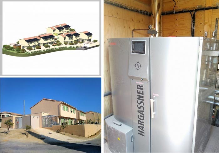 Chaufferie bois collective Hargassner de 35kW dans un lotissement Effinergie labelisé BDM et H&E à Mérindol (84)
