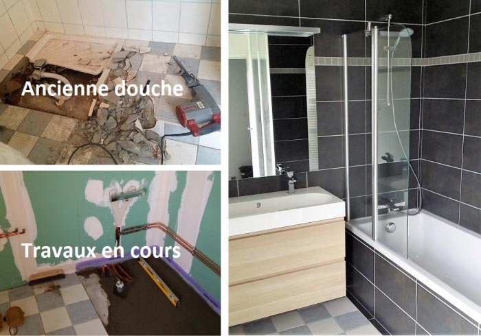 Consultez la chantier : rénovation de salle de bain avec remplacement de douche par une baignoire