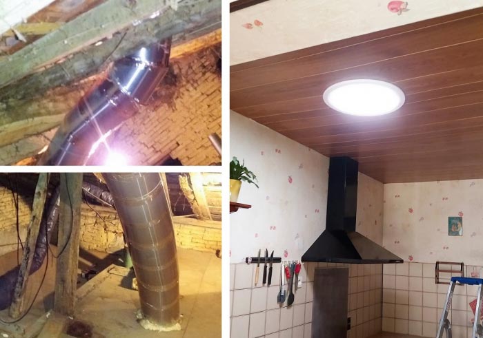 Consultez la chantier : puits de lumière solatube dans une cuisine sombre