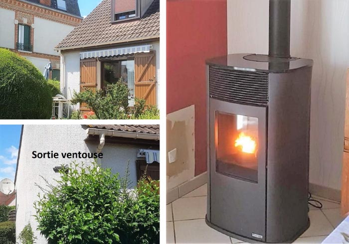 Consultez la chantier : installation d'un poêle aux granulés de bois edilkamin mya 6,5 kw ventouse 