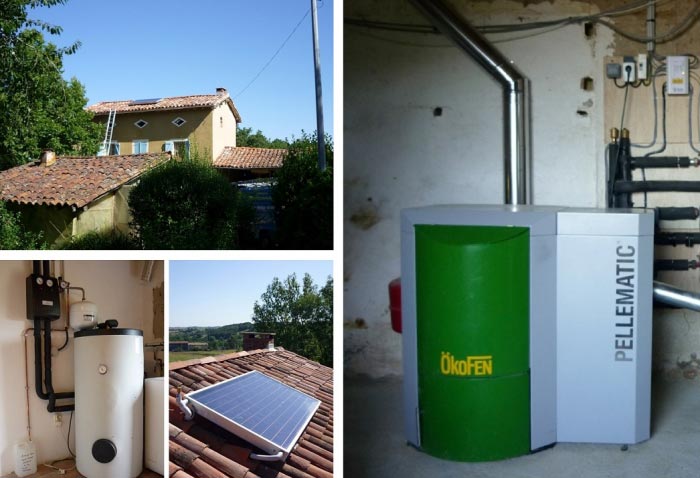 Chauffage granulés de bois (pellets) de marque OKOFEN  et chauffe eau solaire WAGNER