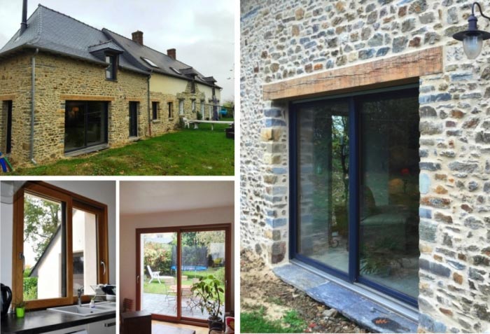 Consultez la chantier : fenêtres et portes-fenêtres mixte - intérieur bois chêne naturel, exterieur gris 7016 - région bretagne