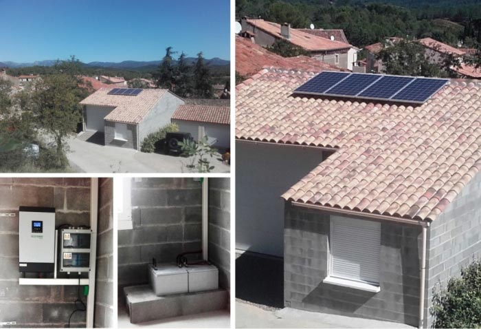 Consultez la chantier : production d'électricité solaire photovoltaique en autoconsommation sur site isolé de marque solarwatt onduleurs et parc de batteries