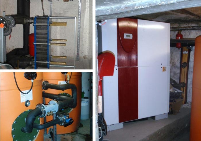 Pompe à chaleur de marque Dimplex 100 KW sur nappe phréatique Eau/Eau glycolée/ eau avec relève chaudière fioul existante dans un hotel