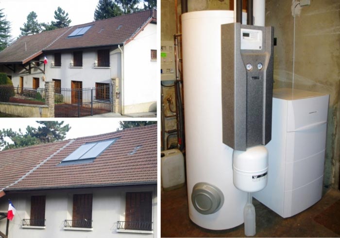 Chauffe-eau solaire thermique de marque Oertli comprenant 2 capteurs plans en toiture à Montrevel 38 Isère