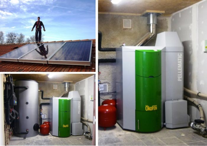Chaudière à granulés de bois (Pellets) Okofen et production eau chaude solaire thermique (Région Midi Pyrénée)