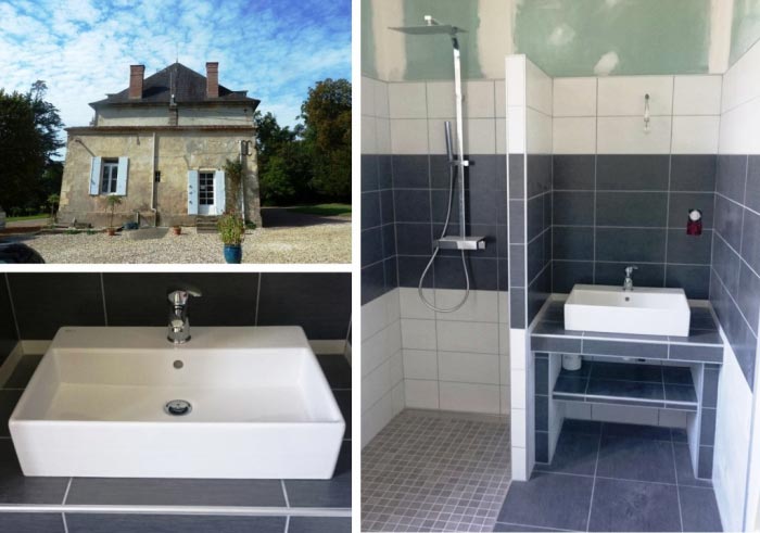 salle de bain rénovée avec douche à l'italienne à sauveterre de guyenne 33 gironde