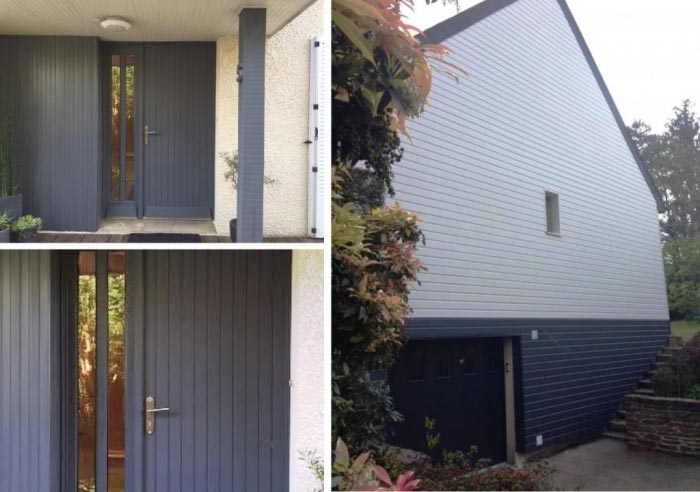 Bardage façade d'une habitation, habillage d'une porte d'entrée - Région Bretagne