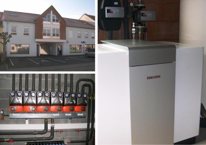 Consultez la chantier : pompe à chaleur géothermique (pac eau/eau) sur sondes verticales de marque stiebel eltron wpf 40 sur bâtiment multi-services avec 3 logements - région lorraine