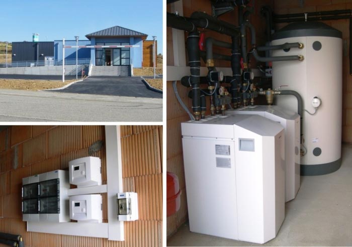 pompes à chaleur géothermique (pac eau/eau) en cascades sur sondes verticales de marque stiebel eltron wpf 32 sur maison de la culture à berthelming - région lorraine