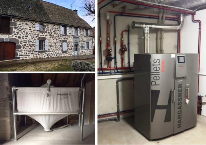 Consultez la chantier : chaudière granulés de bois pellets de marque hargassner dans un corps de ferme rénové oradour 15 cantal région auvergne