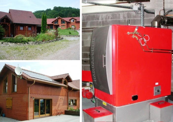 Consultez la chantier : chaudière à bois déchiqueté (plaquettes) hargassner, capteurs solaires thermiques clipsol, plancher chauffant cuivre sur liège, réseau de chaleur à tendon 88