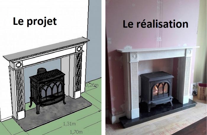 Consultez la chantier : installation d'un poêle à gaz stovax gazco hundingdon et cheminée en marbre à croissy 78