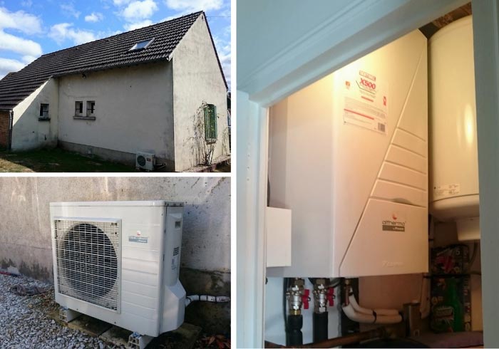 Consultez la chantier : pompe à chaleur air-eau daikin remplacement d'une chaudière fioul à sully sur loire 45 loiret