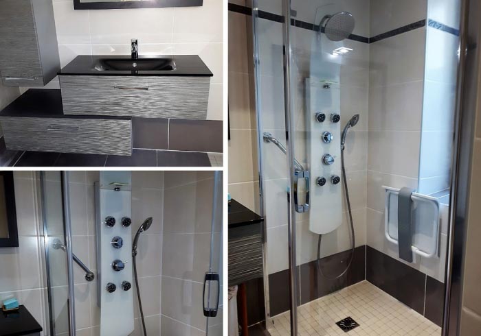 BIGEARD EURL :  Réalisation d'une salle de bain complète avec douche à l'italienne, radiateur sèche serviette, faïence