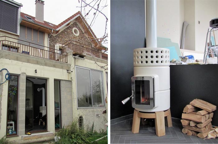 Consultez la chantier : installation poêle à bois bûches castelamonte roundstack wood à suresnes 92