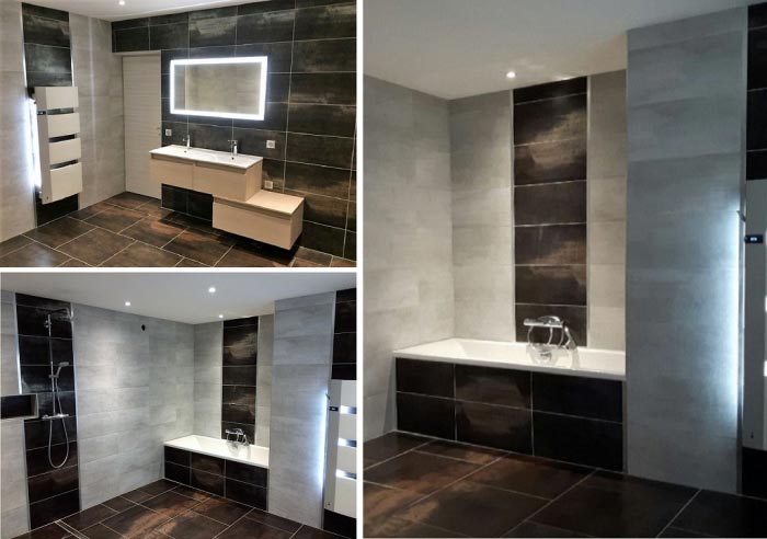 Réalisation d'une salle de bain avec douche a l'italienne + baignoire + faïence murale + sèche serviette connecté-Meuse (55)