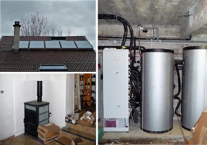 installation d'un chauffage solaire solisart sc2 et d'un poêle bouilleur à bûches