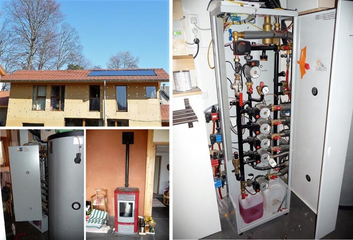 système de chauffage solaire en solaire direct solisart,appoint thermopoêle à granulés edikalmin