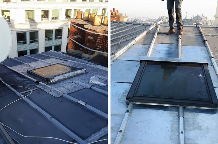 Consultez la chantier : mise en place de zinc et de l'habillage de fenêtres de toit à paris, 75008, ile de france