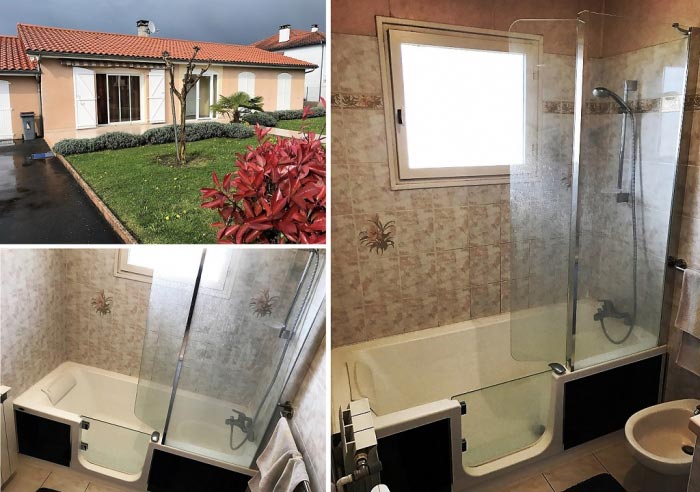 Plombier - installation baignoire à porte - salle de bain PMR