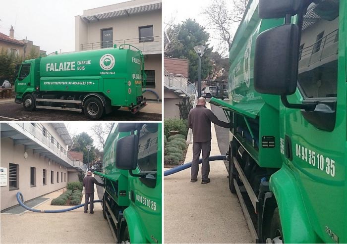 Consultez la chantier : livraison par camion souffleur de pellets certifiés din+ pour une collectivité