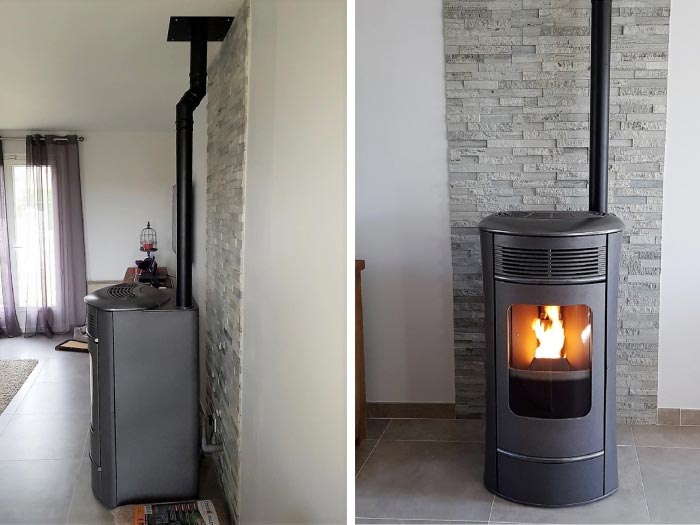 Consultez la chantier : installation d'un poêle aux granulés de bois pellets edilkamin sally à briarres sur essonne 45390