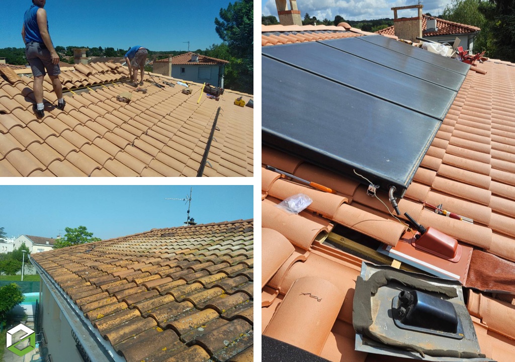 Dépose et remontage de panneaux solaire thermiques ROTEX pour refaire une toiture-Haute Garonne (31)