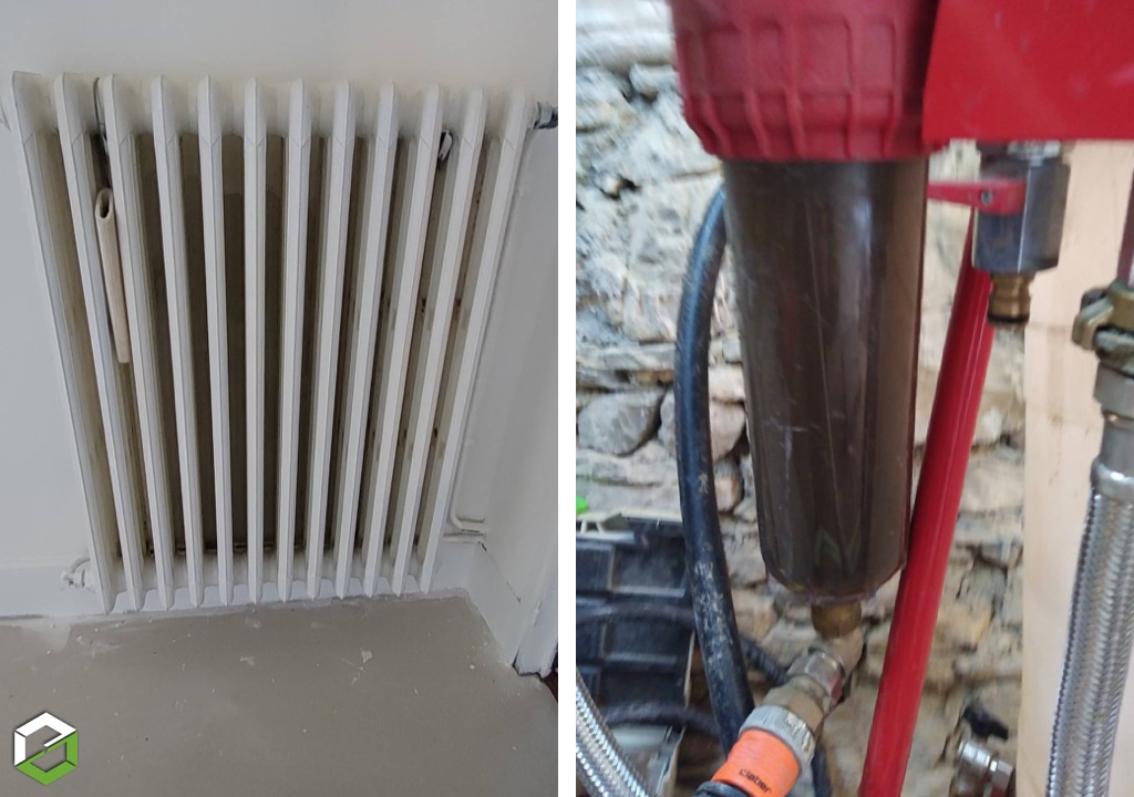 Désembouage d'un réseau radiateurs & remplacement de chaudière gaz par un poêle à bois bouilleur