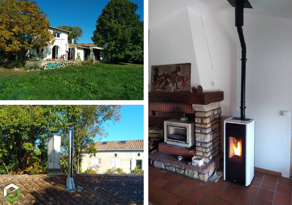 Installation d'un poêle à granulé/pellet en complément d'un poêle à bois avec création de conduit de fumée -Haute Garonne (31)