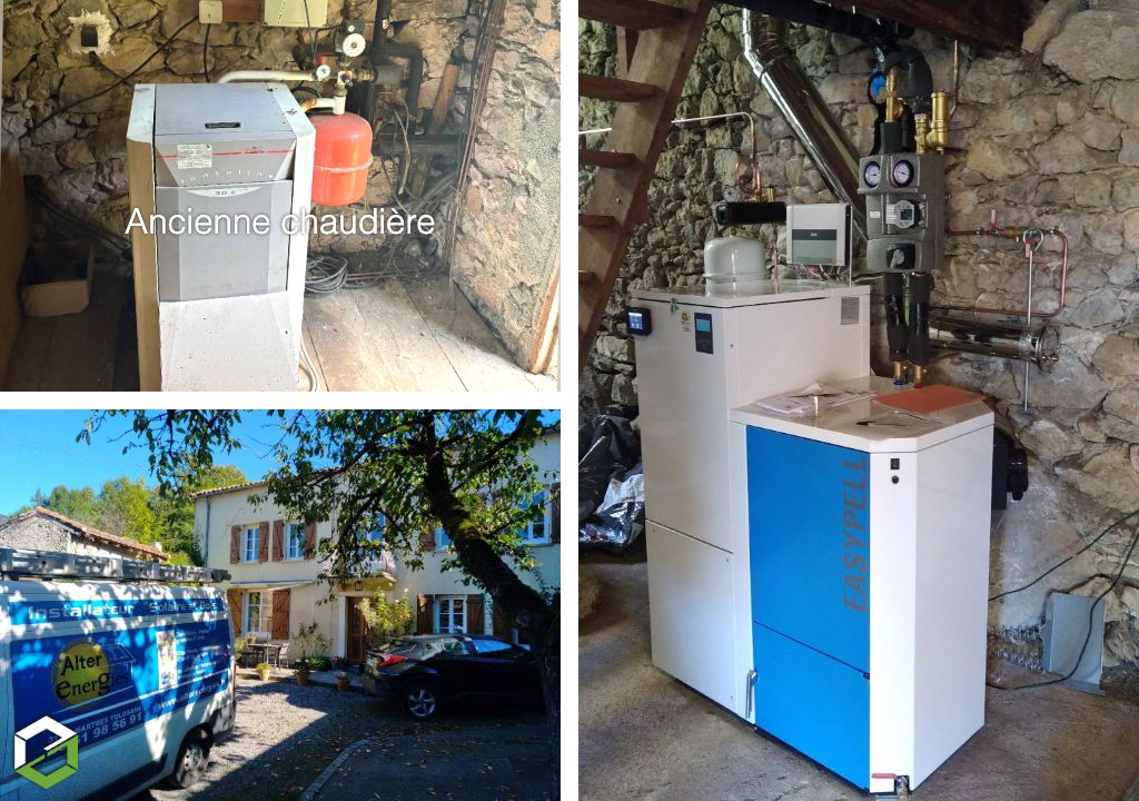 Installation d'une chaudière à granulés remplissage manuel au sac possible