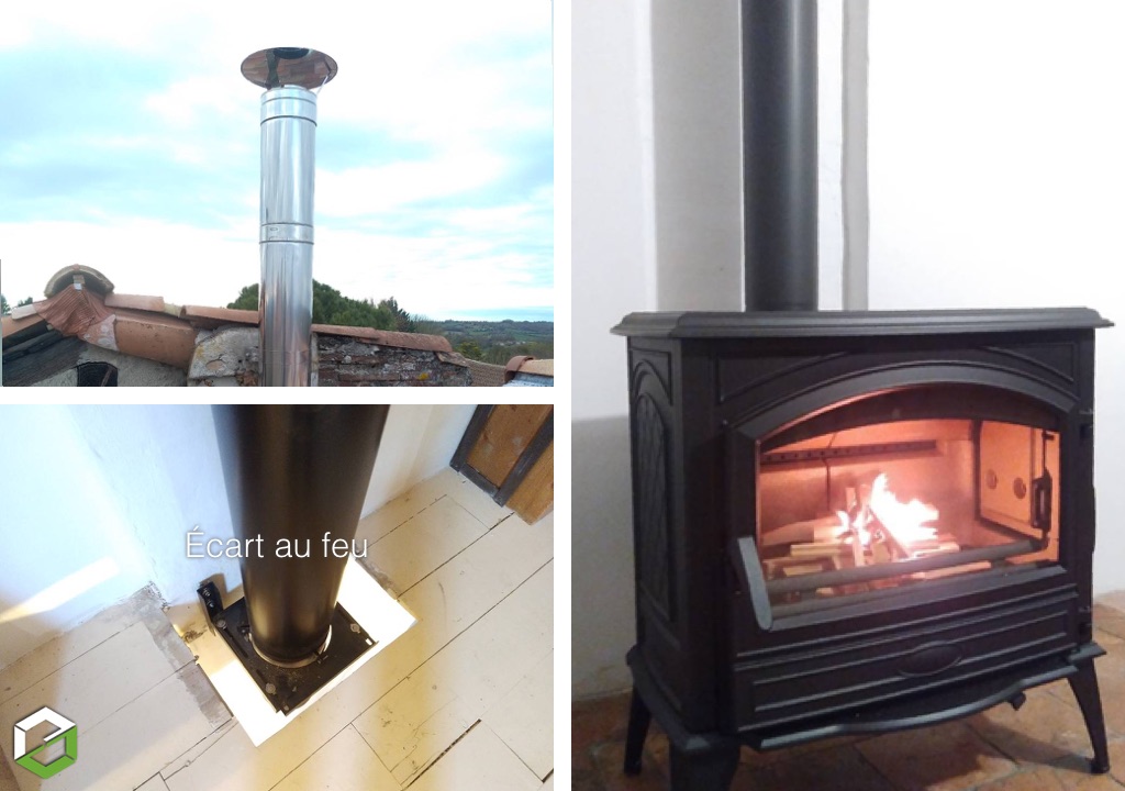  Installation d'un poêle à bois (bûches) en fonte et de son conduit de fumée à la place d'un ancienne cheminée