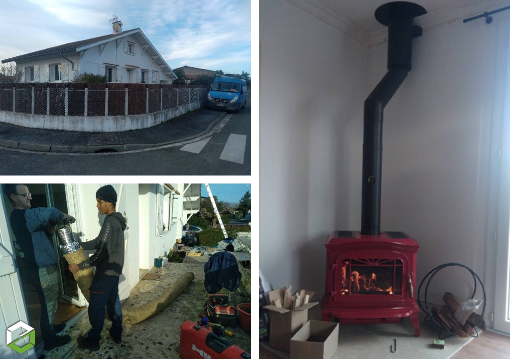 Installation d'un poêle à bois (bûche) de la marque Invicta modèle Bradford
