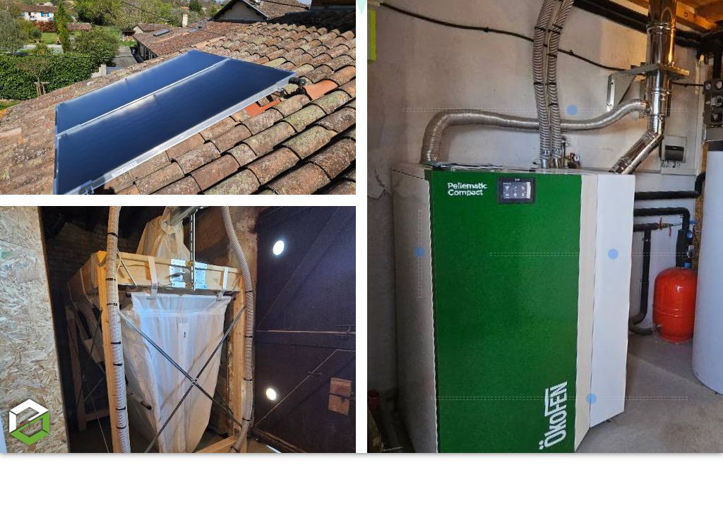 Installation d'une chaudière à granulés (pellets) de la marque Okofen pour remplacer une chaudière fioul