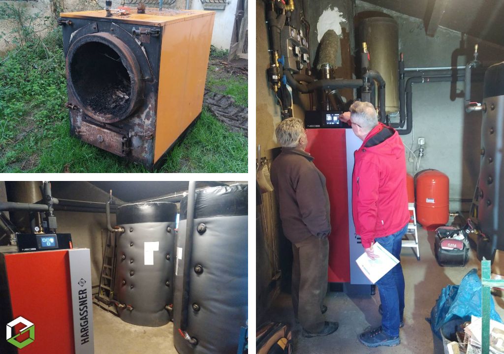 Un remplacement de chaudière bois MORVAN par une chaudière bois HARGASSNER pour alimenter deux circuits de chauffages (maison et appartement)