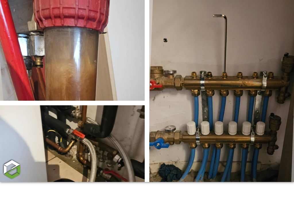 Désembouage plancher chauffant sur PAC Pompe à chaleur avec pompe COROXYL.