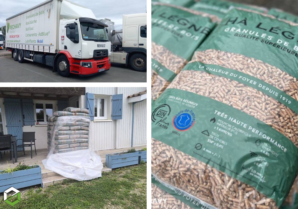 Livraison de granulés de bois en sacs de 15kg à domicile : le parcours d’une palette de pellets Péchavy en livraison près de La Réole (33)