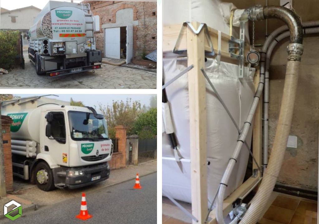 Livraison de granulés de bois en vrac par camion souffleur pour ce nouveau client Okofen dans le Tarn et Garonne (82)-Tarn et Garonne (82)