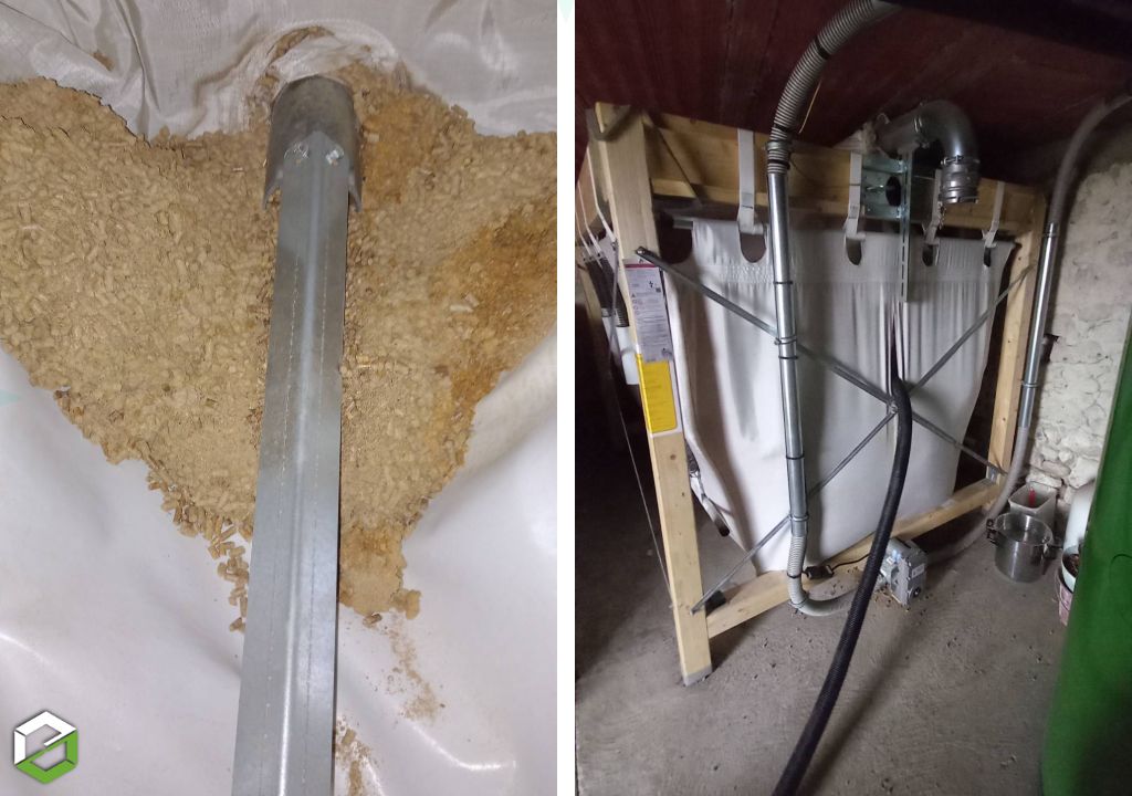 Nettoyage d'un silo Okofen pour granulés de bois avec poussières - Dégât des eaux - Constat et rapport pour déclaration assurance - Problème de fonctionnement de la vis sans fin-Gers (32)