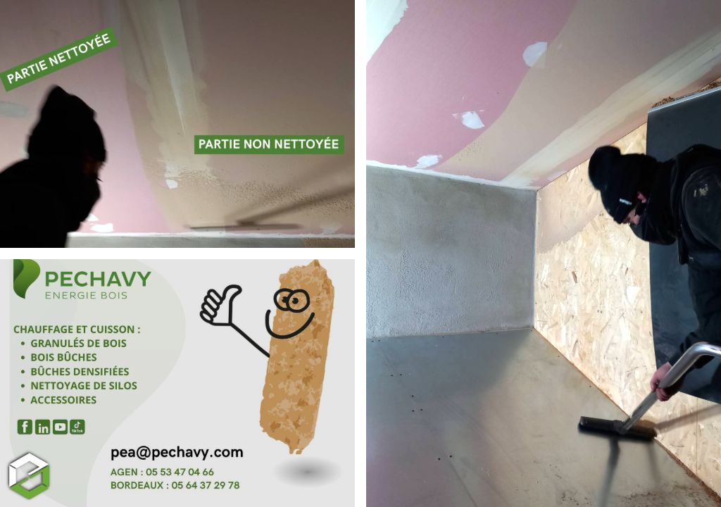 Nettoyage d’un silo à granulés de bois alimentant un réseau de chaleur technique communal 