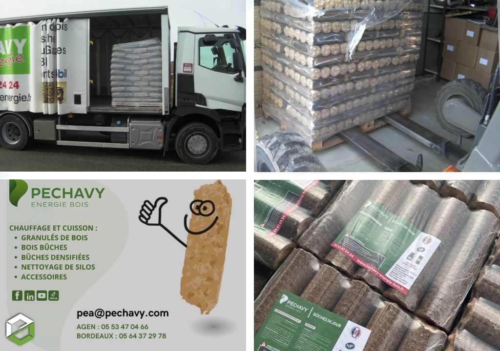 Bûches densifiées en palette livrée à domicile : vente et livraison de bûches compressées par Péchavy Énergie Bois