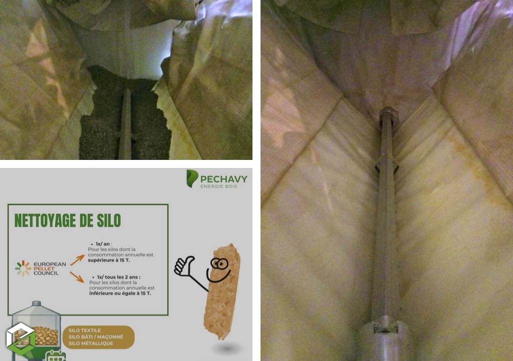 Nettoyage d’un silo textile Okofen – Vidange d’un silo à granulé de bois – Conseils sur le nettoyage de votre silo de stockage à pellets