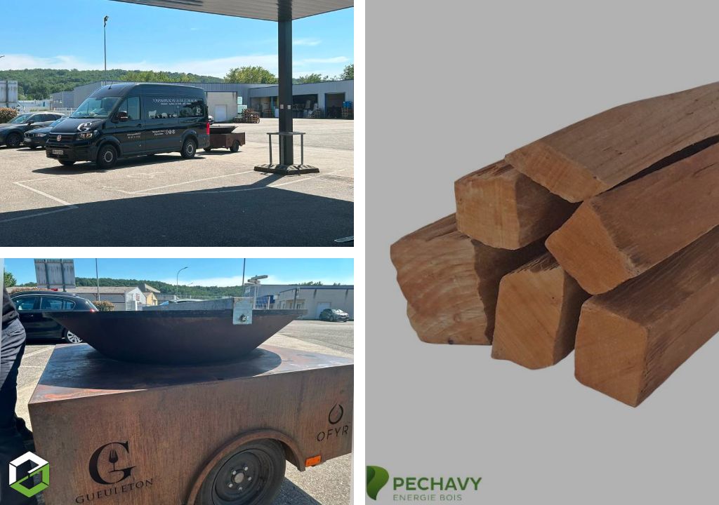 Vente de bois de cuisson 100 % hêtre au Passage d’Agen pour traiteur au brasero le Gueuleton - Bois de cuisson 100% hêtre Péchavy pour brasero, barbecue et four à bois