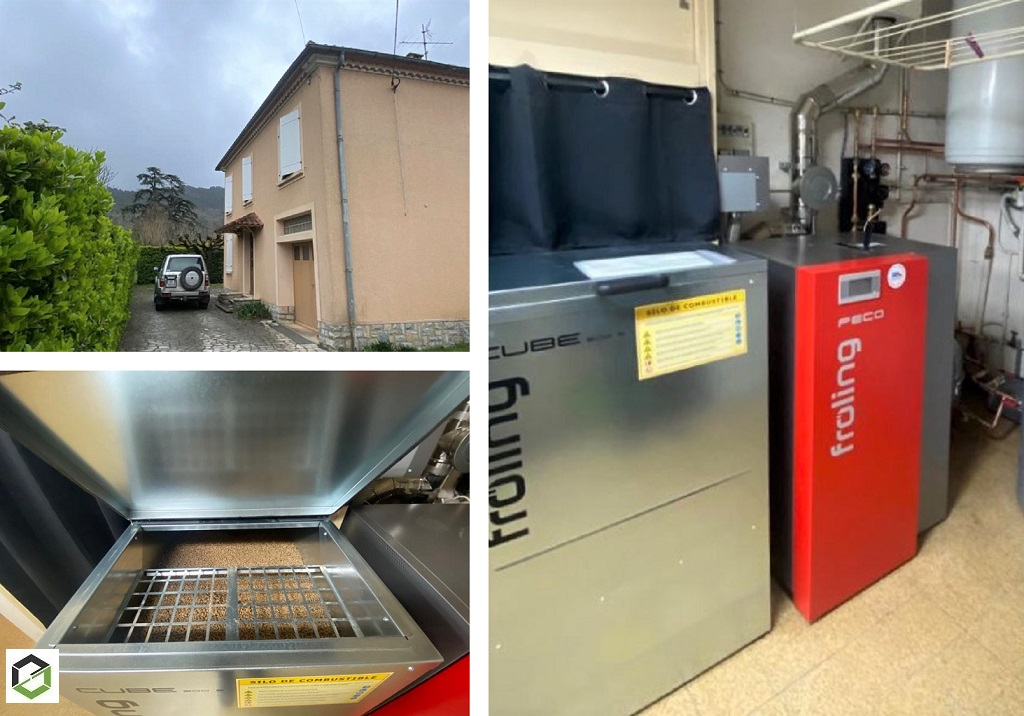Consultez la chantier : installation d'une chaudière à granulés de bois froeling peco 20kw  et silo cube s 500kg