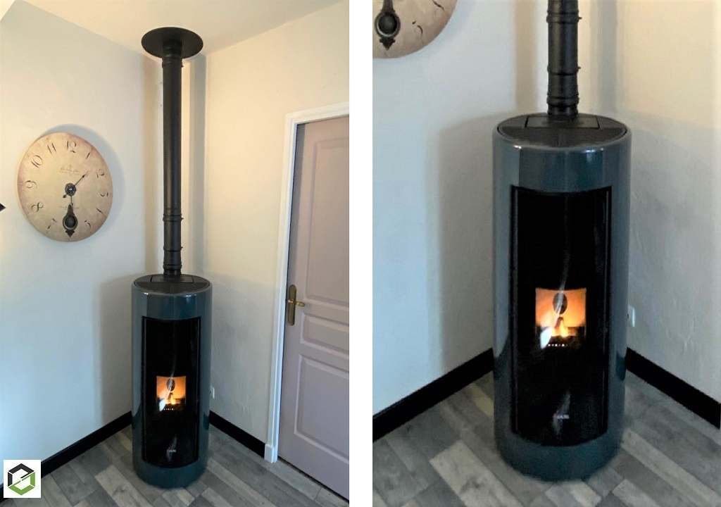 Installation d'un poêle à granulés de bois (pellets) de marque Cadel