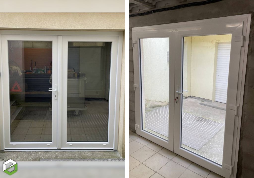 Installation d'une porte d'entrée PVC entièrement vitrée -Seine Maritime (76)