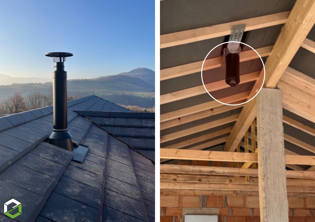Installation d’un conduit de fumées sur maison en construction