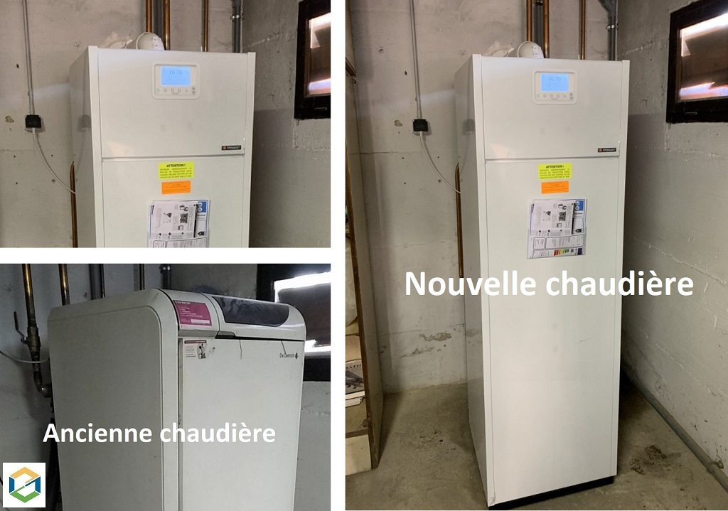 installation chaudière gaz naturel frisquet prestige au sol à condensation en remplacement d'une vielle chaudière